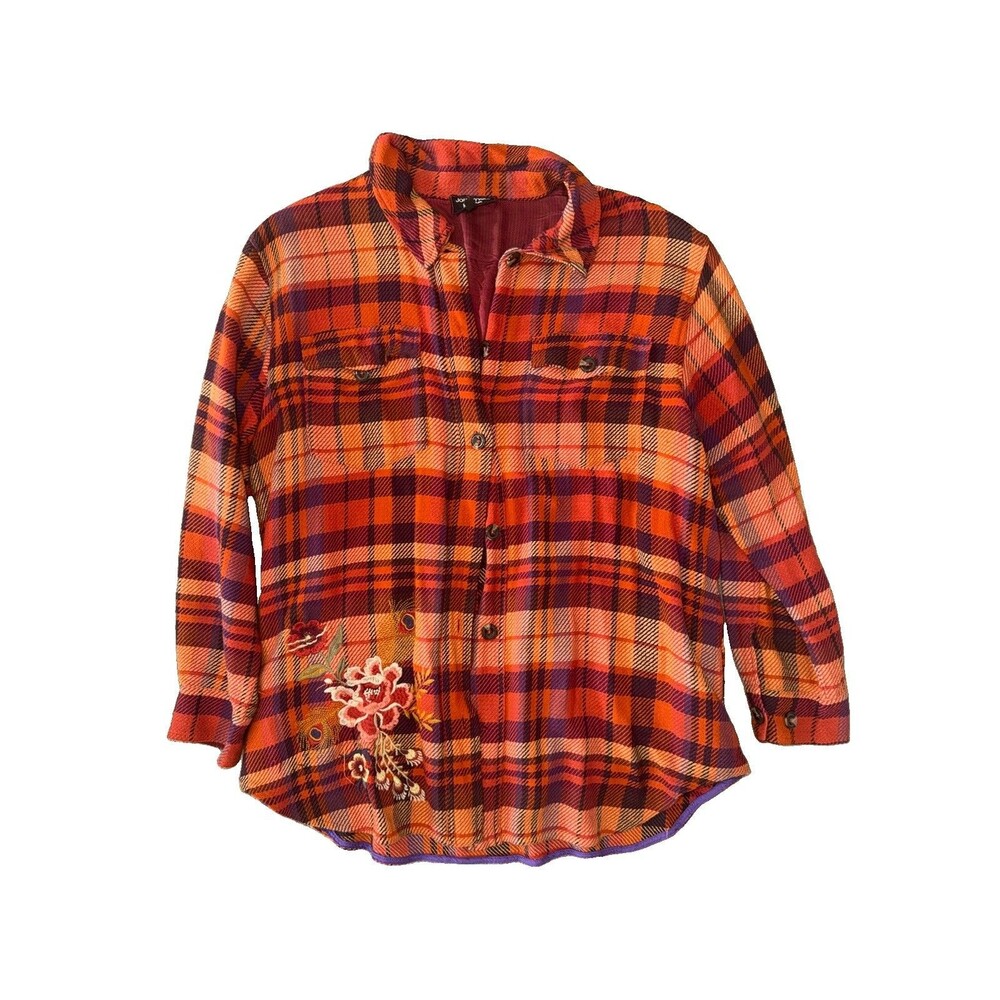 Johnny Was Workshop Plaid Ananke Embroidered Shirt Jacket Boho Chic XL
